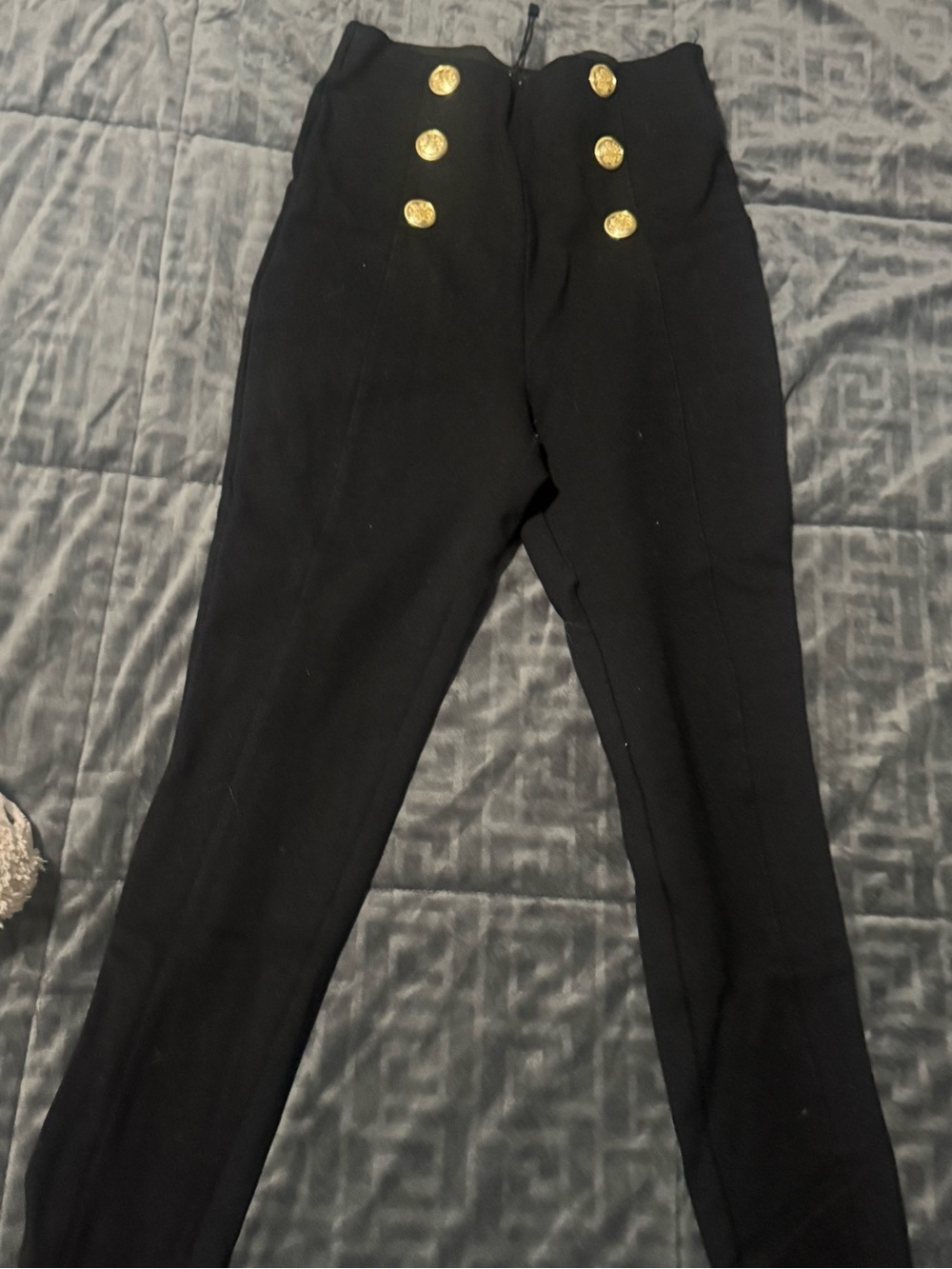 Zara Black High-Waist Trousers with Gold Buttons
